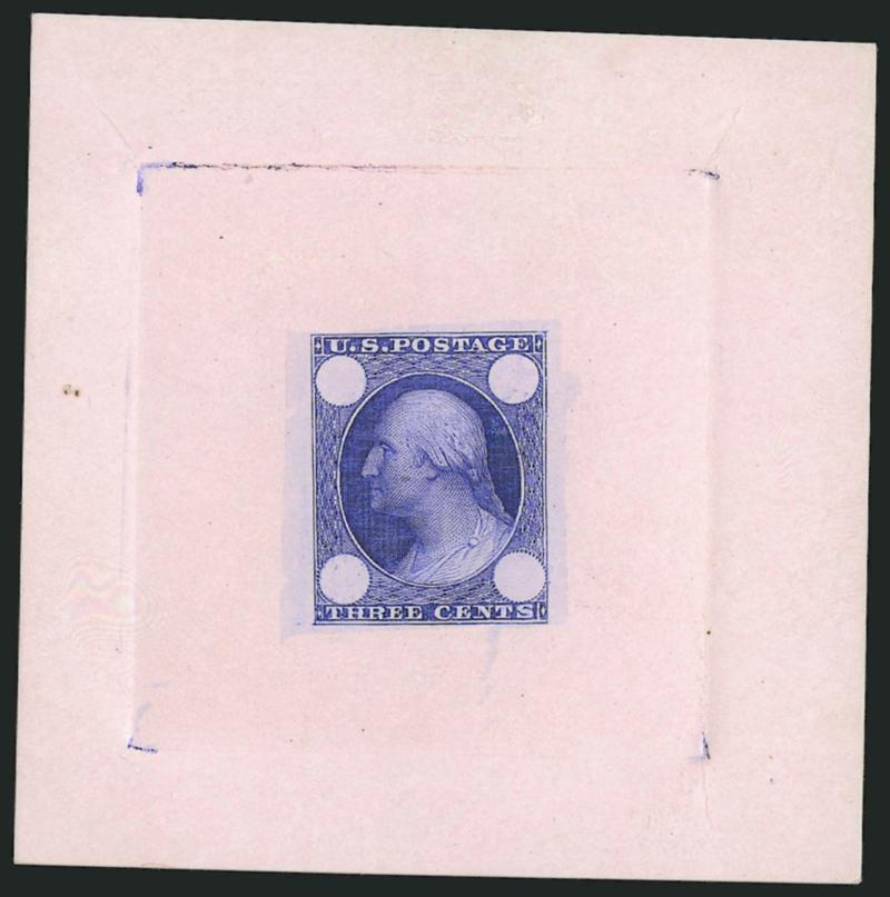 Toppan, Carpenter & Co., 3c Washington, Schernikow Die Essays (65-E3c four, 65-E3d three, 65-E3e two, 65-E3f).> All except one with full die sinkage, wide range of colors, Very Fine group