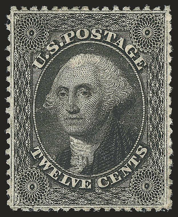 12c Black, Plate 3 (36b).> Original gum, small h.r., intense shade and impression, choice centering for this difficult issue, tiny thin speck from hinge removal not mentioned on accompanying certificate, Very
Fine appearance, with 1985 P.F. certifica