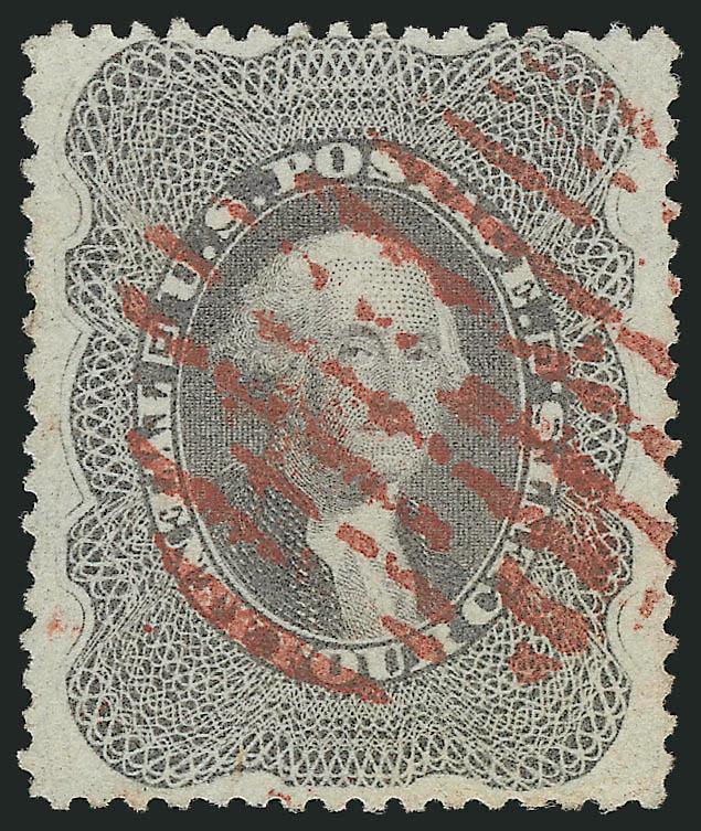 24c Gray (37a).> Bright color in the true Gray sub-shade, nicely complemented by <red grid> cancel, well-proportioned margins, Very Fine and choice, ex Floyd, with 1993 P.F. certificate