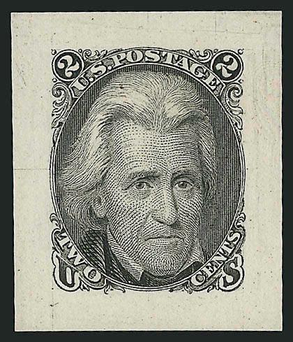 2c Black, Die II, Small Die Proof on Wove (73aP2).> Expertly removed from gray card backing, large margins, Very Fine, only 85 were produced