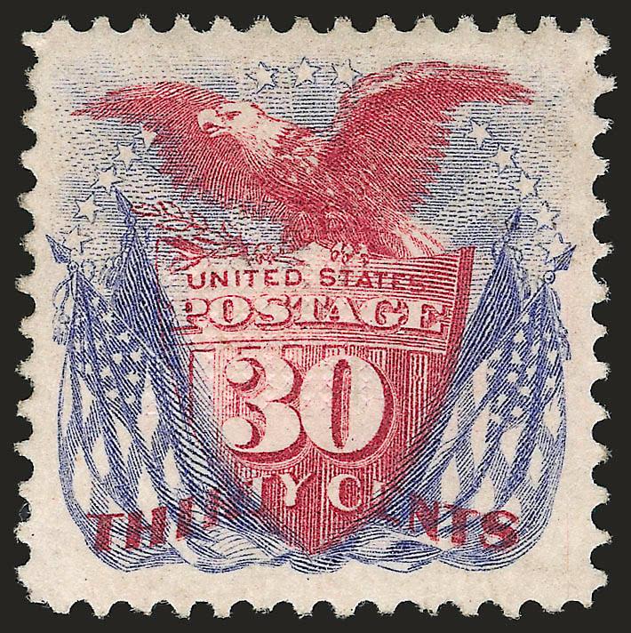 30c Ultramarine & Carmine (121).> Original gum, lightly hinged, deep rich colors and proof-like impressions, well-balanced margins, expertly restored at top right corner (not mentioned on accompanying
certificate and barely visible)<><>^EXTREMELY F