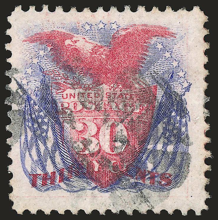 30c Ultramarine & Carmine (121).> Rich colors, Jumbo margins, neat cork cancel, Extremely Fine, a pretty stamp, with 2006 P.F. certificate