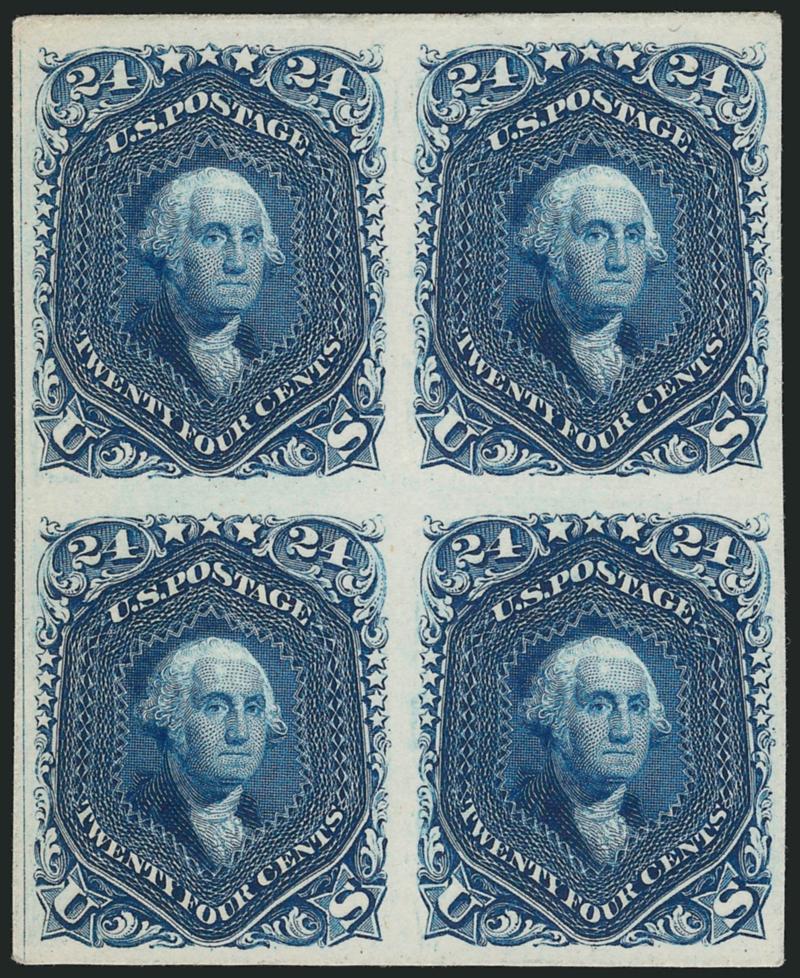 24c Blue, Atlanta Trial Color Proof (109TC).> Block of four, large margins, rich color, Very Fine and choice, scarce multiple, with 2005 P.F. certificate, Scott Retail as singles