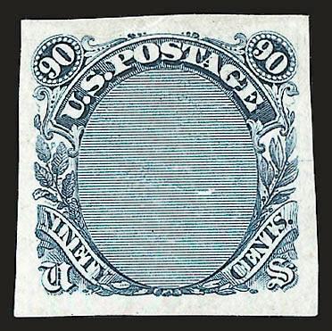 90c Frame Only, Plate Essay on Stamp Paper (122-E3).> Five different colors, large margins, few trivial paper imperfections as usually found on this fragile paper, appear Very Fine