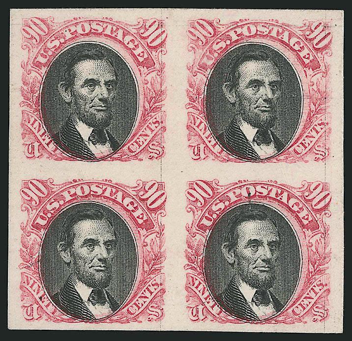 1c-90c 1869 Pictorial, Plate Proofs on Card (112P4-122P4).> Complete except for both 15c, large margins, rich colors, Very Fine