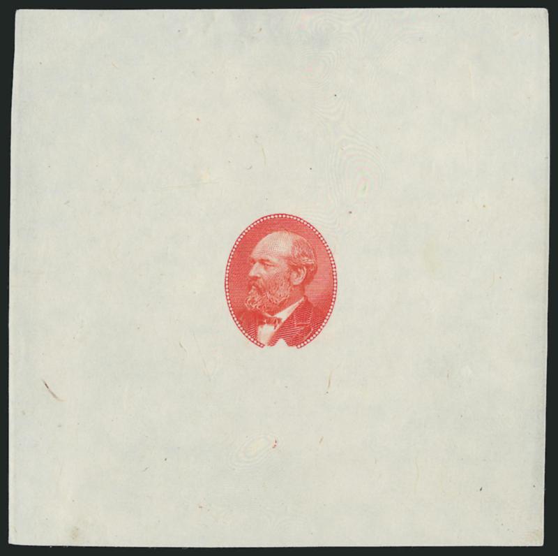 (5c) Garfield, Large Die Essays on India (205-E3a).> Three of the five Scott-listed colors, incl. Blue, Black and Deep Red Orange, approximately 77 x 78mm, second on card, few paper flaws, otherwise Fine-Very
Fine, scarce group