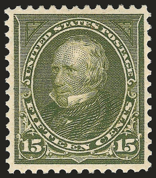 15c Olive Green (284).> Original gum, lightly hinged, attractive margins and well-centered, strong color on bright white paper, Extremely Fine, with 2004 P.S.E. certificate (XF 90 SMQ $375.00)