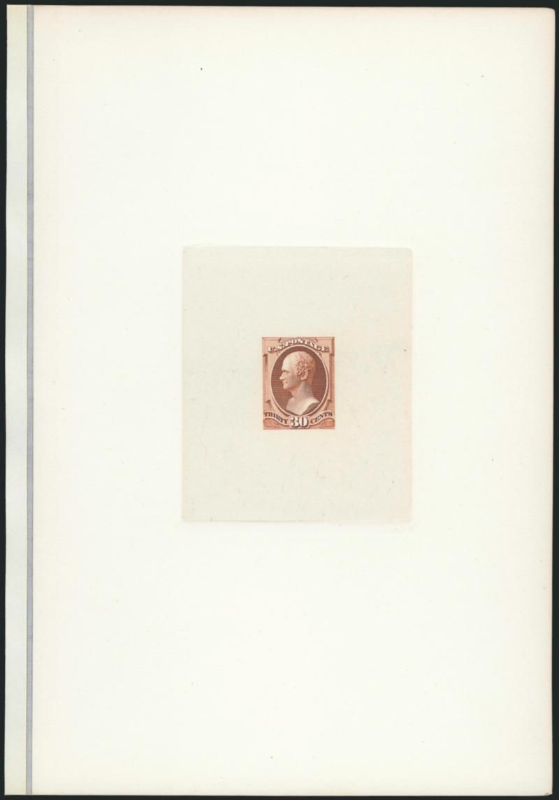 30c Orange Brown, Large Die Proof on India (217P1).> On 142 x 215mm card with full die sinkage, remnant of presentation binding at left, fresh and Very Fine