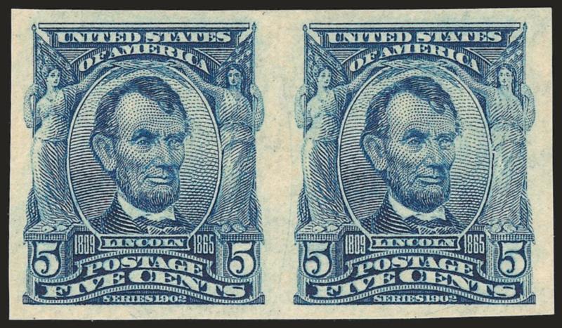 5c Blue, Imperforate (315).> Horizontal pair, lightly hinged, Very Fine and choice