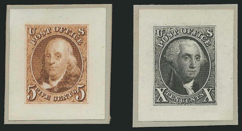 5c Orange Brown, 10c Black, Reproductions, Small Die Proofs (3P2-4P2).> With original gray card backing from the Roosevelt album, Very Fine and choice, only 85 Roosevelt albums were produced