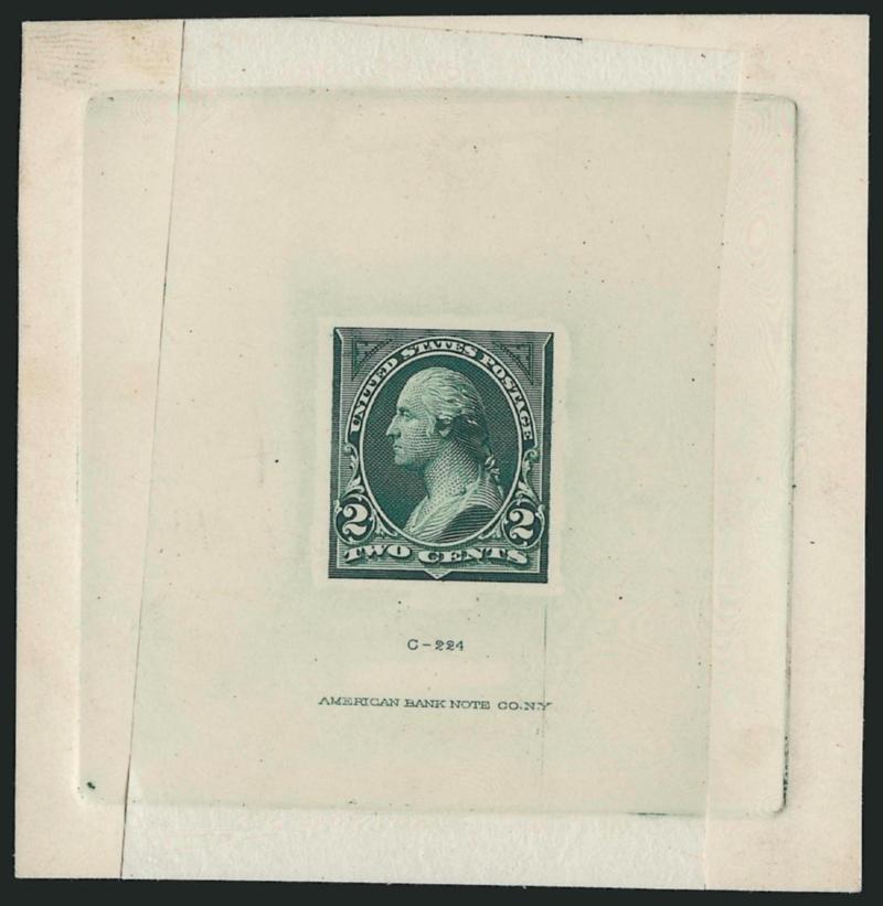 2c Green, Large Die Essay on India (250-E3).> On 73 x 74mm card with full die sinkage, deep rich color, Very Fine and choice example of this rare essay