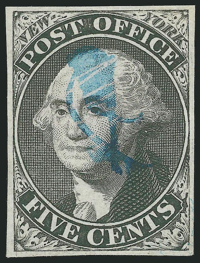 New York N.Y., 5c Black, ACM Initials (9X1).> Control initials lightened, full even margins, blue ms. cancel, Very Fine appearance with 2004 P.F. certificate