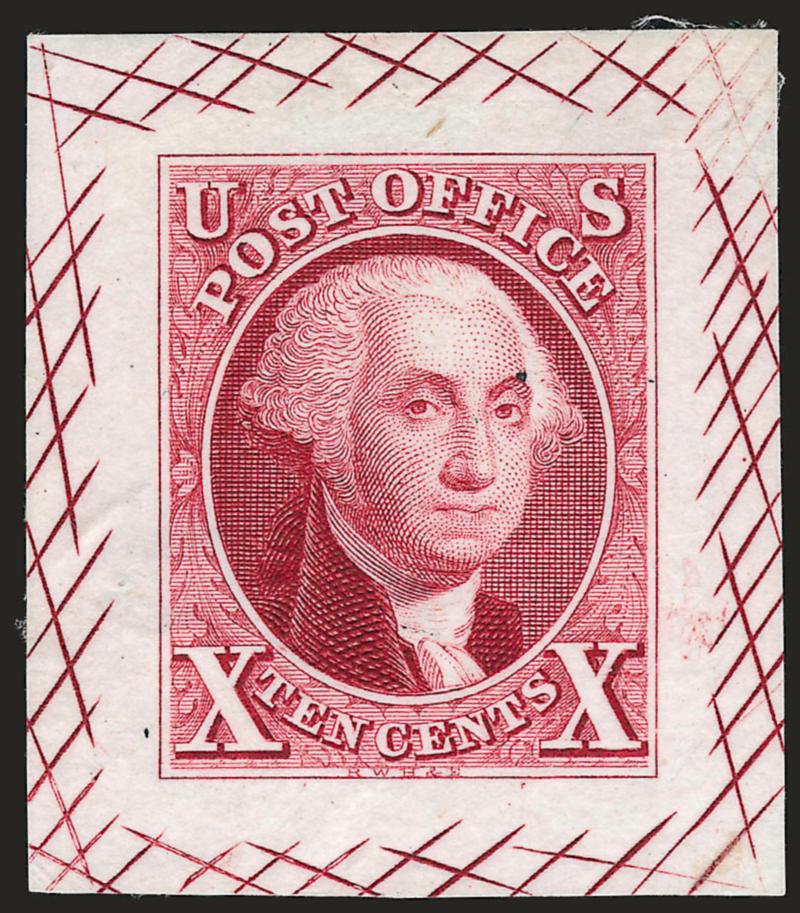 5c, 10c Rose Lake, Large Die Trial Color Proofs on India (1TC1-2TC1).> Approximately 27 x 32mm with cross-hatching, brilliant color, fresh and Very Fine set