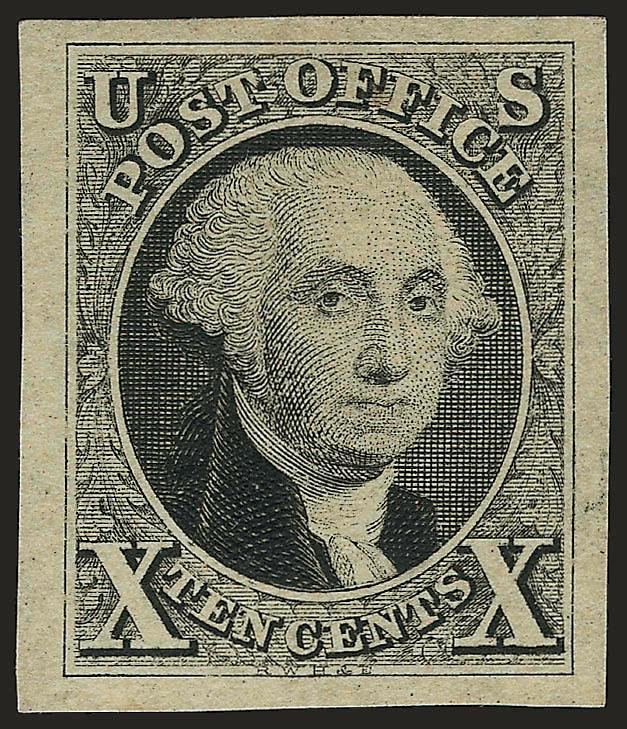 10c Black, Large Die Proof on Yellowish Wove Paper (2Pe).> 22 x 25mm (stamp size), crisp impression on fresh paper, Very Fine example of this attractive proof, with 1992 P.F. certificate