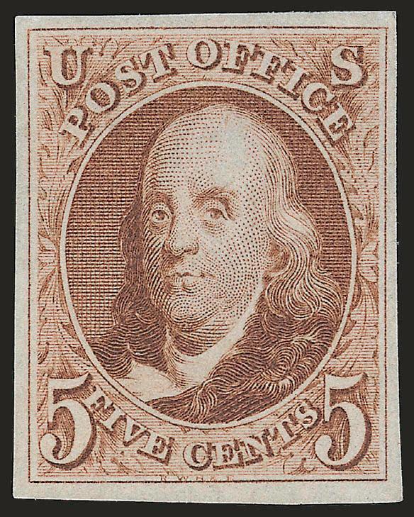 5c Red Brown, Reproduction (3).> Without gum as issued, large even margins, rich color, Very Fine and choice, with 2005 P.F. certificate