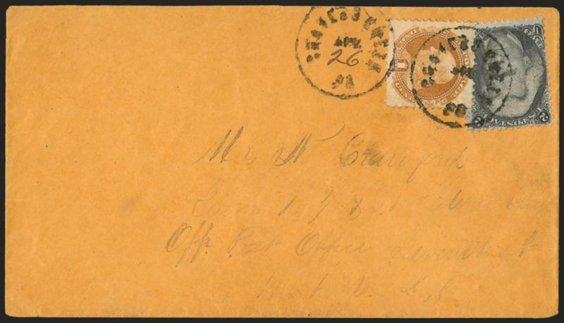 1c Buff (112).> Used with <2c Black (73)> and tied by ? Creek Pa. Apr. 26 circular datestamp with day in ms. on orange cover to Washington D.C., fresh and Very Fine, unusual combination, with 2006 P.F.
certificate