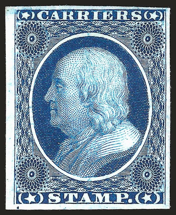 (1c) Franklin Carrier, Atlanta Trial Color Proofs (LO1TC).> Complete set of five colors, large margins to clear, beautiful colors, Very Fine, scarce set