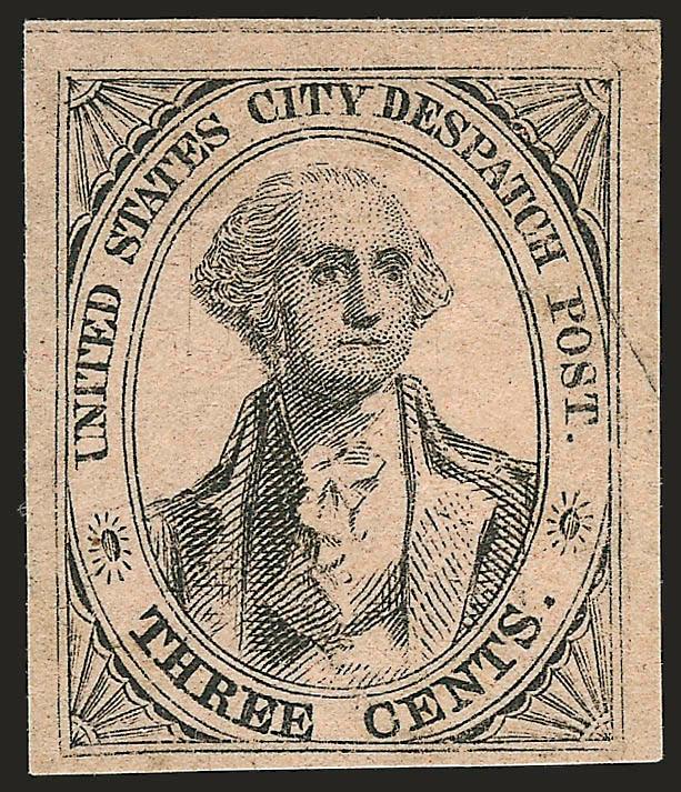 U.S. City Despatch Post, New York N.Y., 3c Black on Rosy Buff (6LB2).> Large margins to clear, bright shade, small thin spots, appears Fine, scarce, with 2006 P.F. certificate