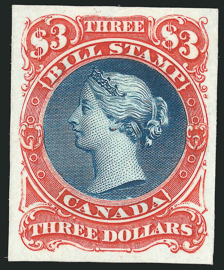 Canada, First Bill Stamp Trial Color Proofs.> Seven items, incl. four colors of the 1c and two $2.00 and one $3.00 Bicolored,