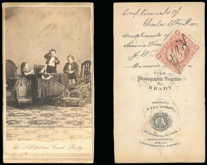 General Tom Thumb.> Stage name for Charles Sherwood Stratton, who worked with P. T. Barnum for many years, he and three other colleagues (Strattons wife Livinia, Commodore George Washington M. Nutt and Minnie
Warren) featured on a reproduction p