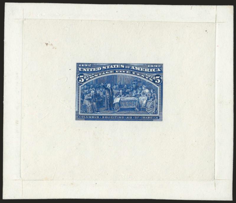 5c Blue, Columbian Large Die Essay on India (234-E4).> On 89 x 76mm card with full die sinkage, brilliant color as fresh as the day it was printed, Extremely Fine, a beautiful essay
