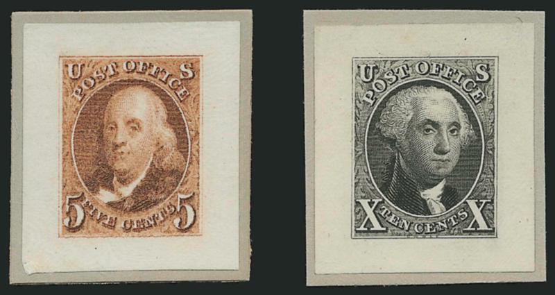 5c Orange Brown, 10c Black, Reproduction, Small Die Proofs (3P2-4P2).> With original gray card backing, Very Fine and choice, only 85 Roosevelt albums were produced