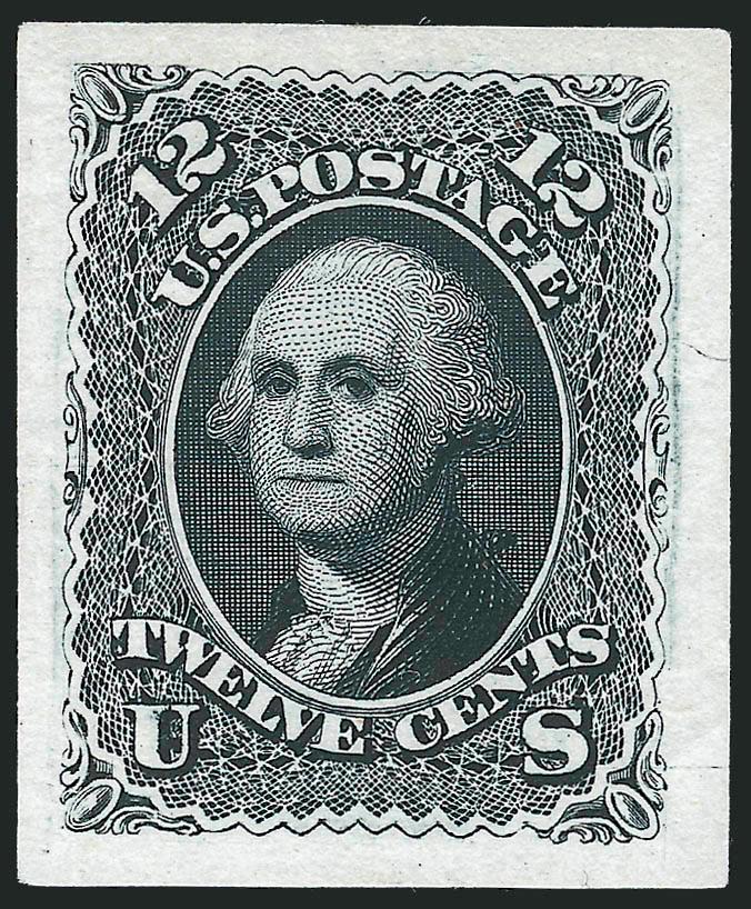 1c-90c 1861-66 Issue, Plate Proofs on India (63P3, 68P3-69P3, 71P3-73P3, 77P3, 78P3).> Large margins incl. 90c sheet margin at bottom, brilliant colors, few usual small flaws as usually found on this fragile
paper, Very Fine, an attractive group
