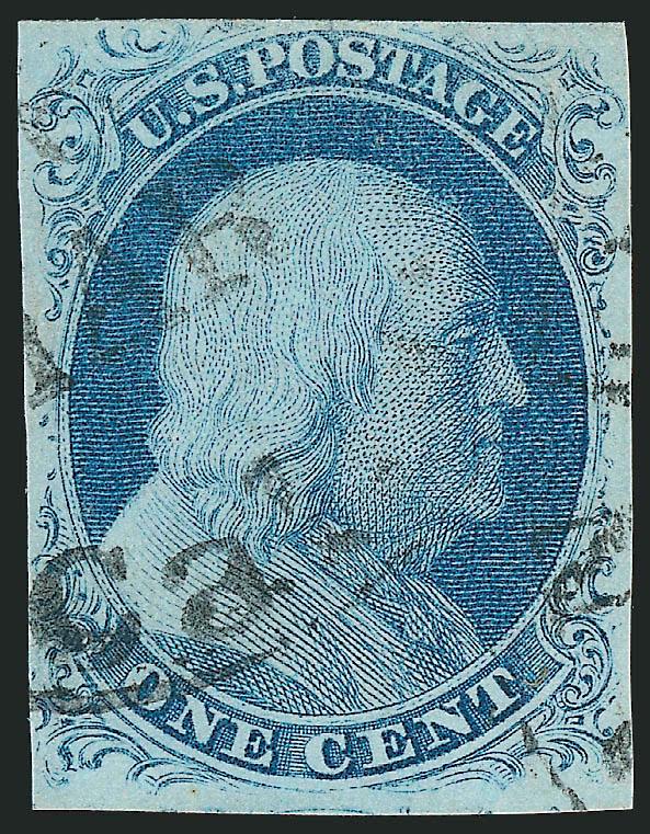 1c Blue, Ty. IIIa (8A).> Plate 1E, gorgeous color, large margins to barely touched, unobtrusive strike of San Francisco circular datestamp, fresh and Fine, a pretty stamp