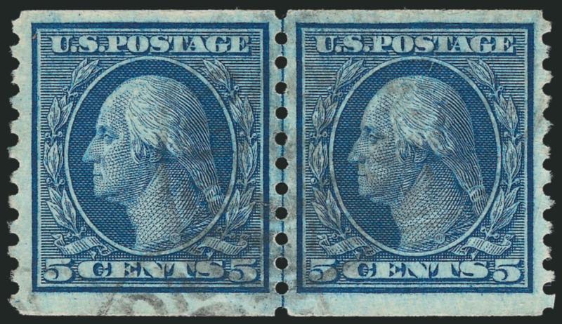 5c Blue, Coil (458).> Joint line pair, intense shade, oval cancels, Very Fine and choice, undercatalogued in Scott as a used joint line pair, with 1993 P.F. certificate