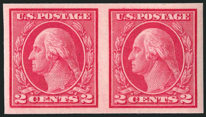 2c Carmine, Ty. I, Imperforate Coil (459).> Mint N.H. pair, fabulous margins and centering, brilliant color, Extremely Fine Gem, with 1991 P.F. certificate