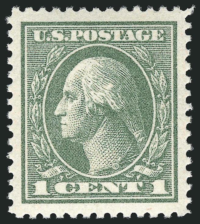 1c Gray Green (536).> Mint N.H., deep rich color and proof-like impression on bright paper, long and full perforations all around, perfectly centered with enormous margins<><>^EXTREMELY FINE GEM. A SUPERB MINT
NEVER-HINGED EXAMPLE OF THE 1919 ONE-C