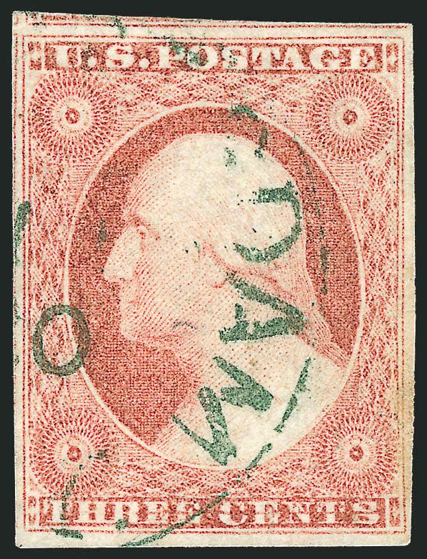 3c Dull Red, Ty. II, Line thru Three Cents (11A var).> Position 92L1L, large to huge margins incl. parts of adjoining stamps framelines, cancelled by <green East Haddam Conn. circular datestamp,> faint toning at
right not noted on accompanying 198
