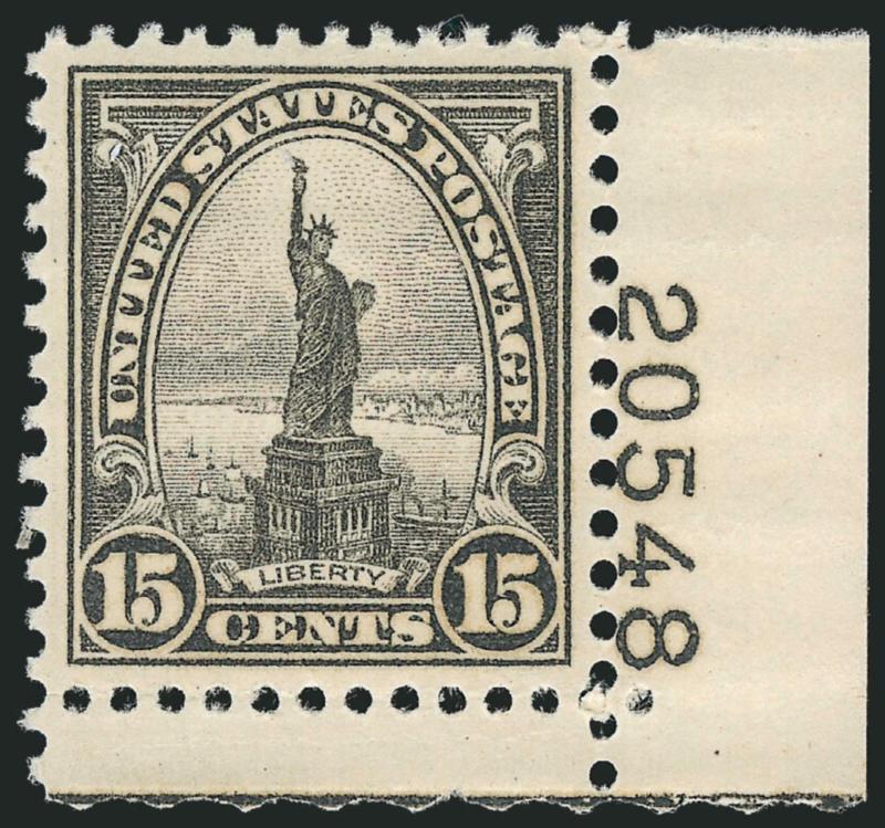 15c Gray (696).> Mint N.H. with bottom right plate no. 20458, choice margins and perfectly centered, clean impression on bright paper, Extremely Fine Gem, with 2007 P.S.E. certificate (Superb 98 SMQ
$650.00)