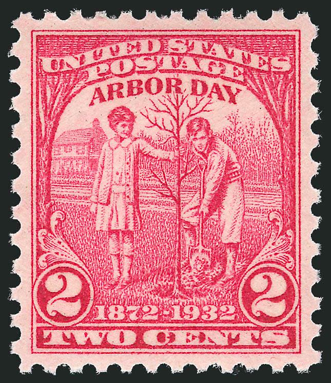 2c Arbor Day (717).> Mint N.H., perfectly balanced margins, fresh and crisp, Extremely Fine Gem, with 2008 P.S.E. certificate (Gem 100 SMQ $420.00), this grade is the highest awarded to date, and this stamp is
the only one to achieve Gem 100