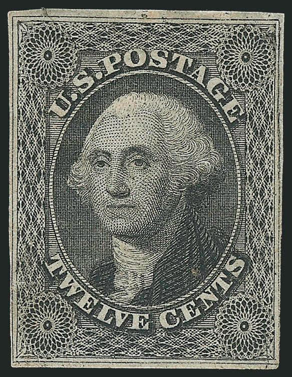 12c Black (17).> Original gum, h.r., full margins to clear, intense shade and impression, unusual plate scratch at bottom right, small thin spot, tiny tear at top left not mentioned on accompanying certificate,
Very Fine appearance, scarce in origina