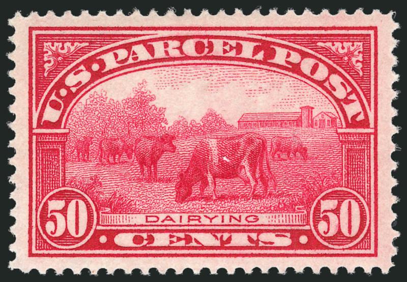 50c Parcel Post (Q10).> Faintly hinged, exceptionally wide margins and almost perfectly centered, vivid color on crisp white paper, Extremely Fine Gem, with 2008 P.S.E. certificate (XF-Superb 95 SMQ
$760.00)
