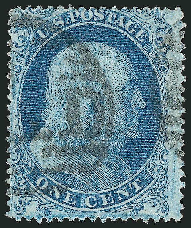 1c Blue, Ty. I (18).> Characteristic slightly mottled impression, Boston large Paid grid cancel, Fine, with 2001 P.S.E. certificate