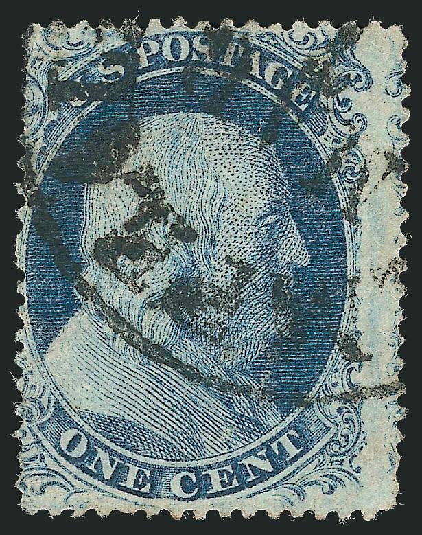 1c Blue, Ty. III (21).> Position 15L4, bold circular datestamp, tiny internal tear and trivial corner perf crease, otherwise Fine, with 1999 A.P.S. certificate that mentions a thin spot which we fail to
detect