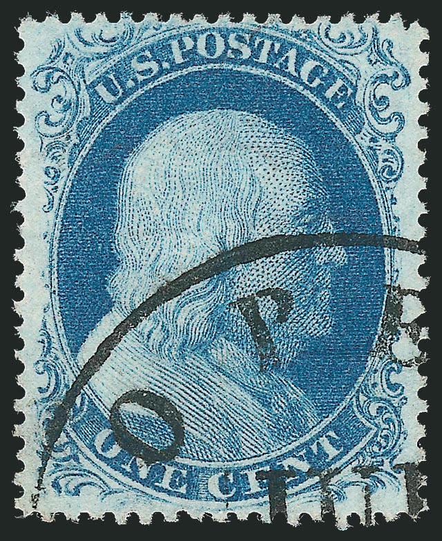 1c Blue, Ty. IIIa (22).> Brilliant color on bright paper, beautiful centering with well-proportioned margins, neat strike of circular datestamp, Extremely Fine, a gorgeous stamp, with 1978 and 1996 P.F. and 2006
P.S.E. certificates (XF 90 SMQ $1,500