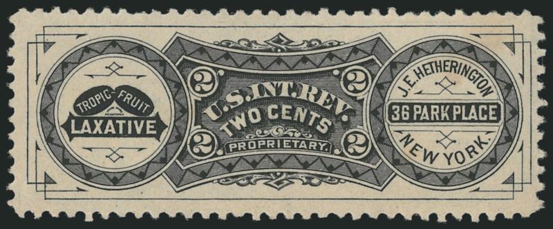 J. E. Hetherington, 2c Black, Watermarked Paper (RS120d).> Well-centered, tiny thin spot, Very Fine and choice appearance, probably just about as nice as this rare M & M can be found