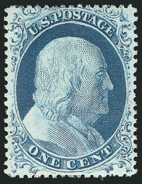 1c Blue, Ty. IV (23).> Plate 1L, unused (regummed), recut once at top and once at bottom, deep rich color on bright paper, sealed tear at top, two tiny tears at bottom, otherwise Very Fine, scarce in unused
condition, with 2007 P.F. certificate