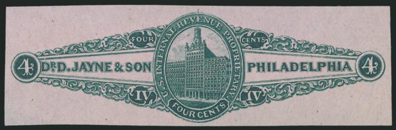 Dr. D. Jayne & Son, 4c Green, Pink Paper (RS146c).> Large margins, deep rich color, Extremely Fine, only 28 are recorded in the Aldrich book