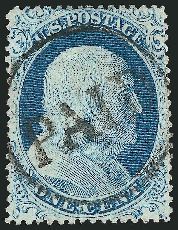 1c Blue, Ty. IV (23).> Plate 1L, socked-on-the-nose Paid in circle cancel, reperfed at upper right (not so described on certificate), looks Very Fine, scarce, with 1982 P.F. certificate