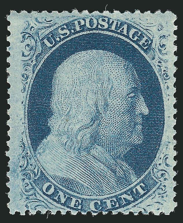 1c Blue, Ty. V (24). Mint N.H.,> rich color, fresh and Very Fine, with 2000 P.F. certificate, Scott Retail as hinged