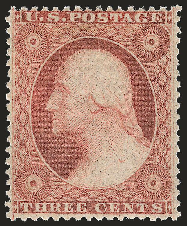 3c Dull Red, Ty. III (26). Mint N.H.,> deep rich color, choice centering, fresh and Extremely Fine, with 1999 P.F. and 2007 P.S.E. certificates (XF90 SMQ $570.00), Scott Retail as hinged