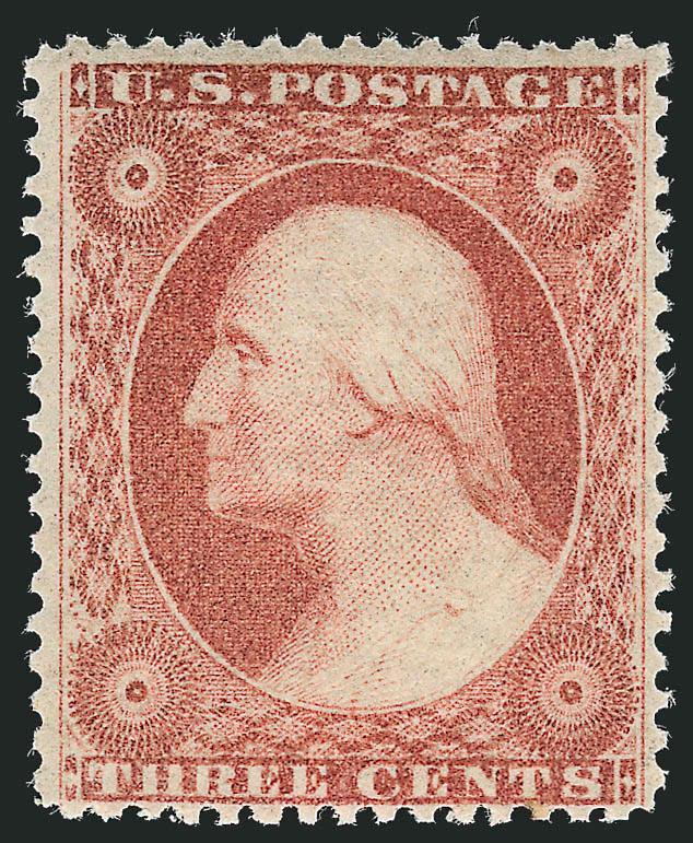 3c Dull Red, Ty. III (26).> Original gum, barest trace of hinging, brilliant color, unusually wide margins, Very Fine and choice, with 2007 A.P.S. certificate