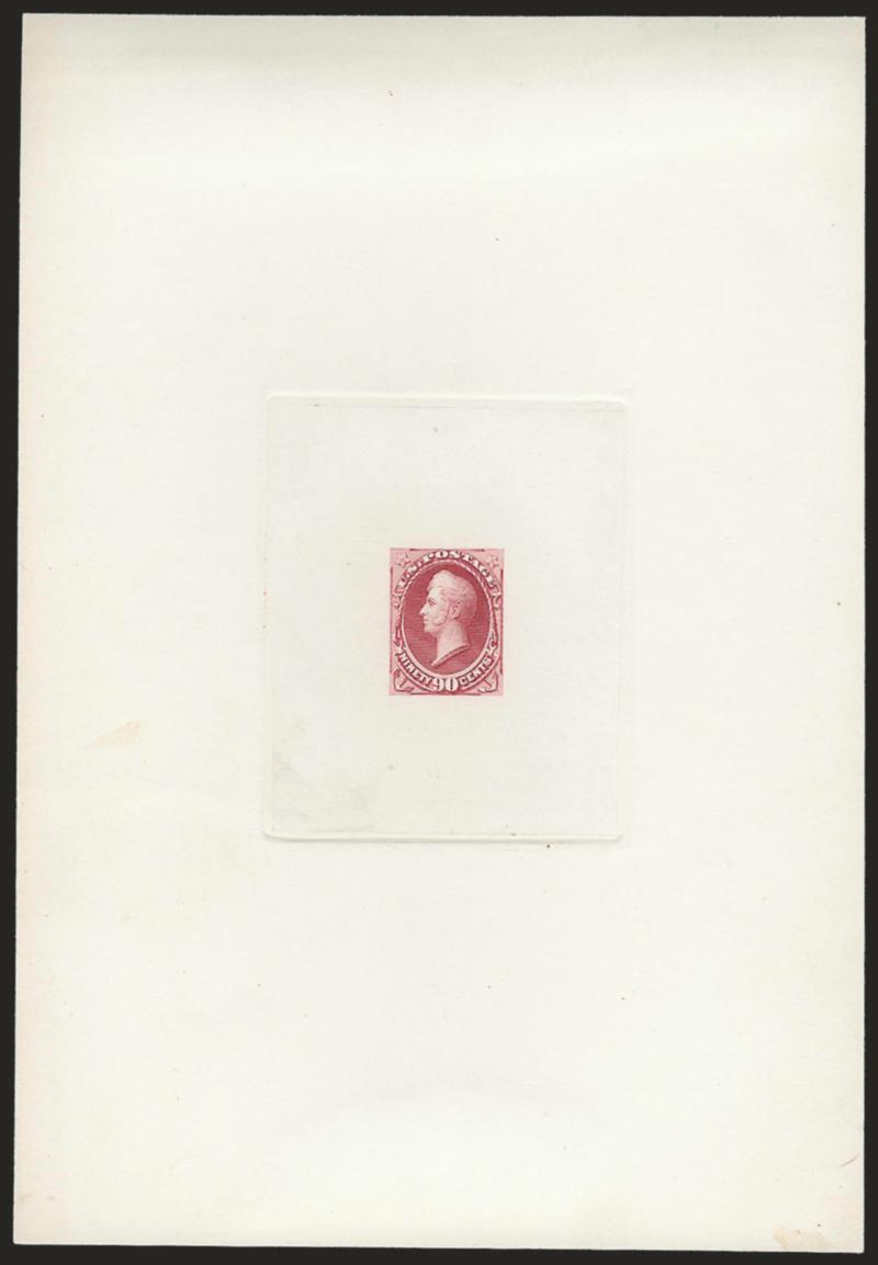 1c-90c 1870-71 National Bank Note Co., Large Die Proofs on Card (145P1-155P1).>On approximately 147 x 212mm cards with full die sinkage, bright colors, few with small scuffs or toned spots (6c with toned
speckling on card), 15c with some oxidation, s