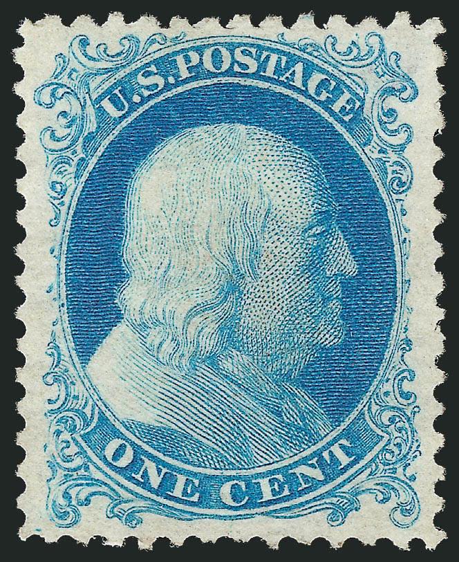 1c Bright Blue, Reprint (40).> Without gum as issued, wide margins and exceptionally well-centered, fresh and crisp, Extremely Fine, with 2007 P.F. certificate (XF 90 SMQ $1,050.00)