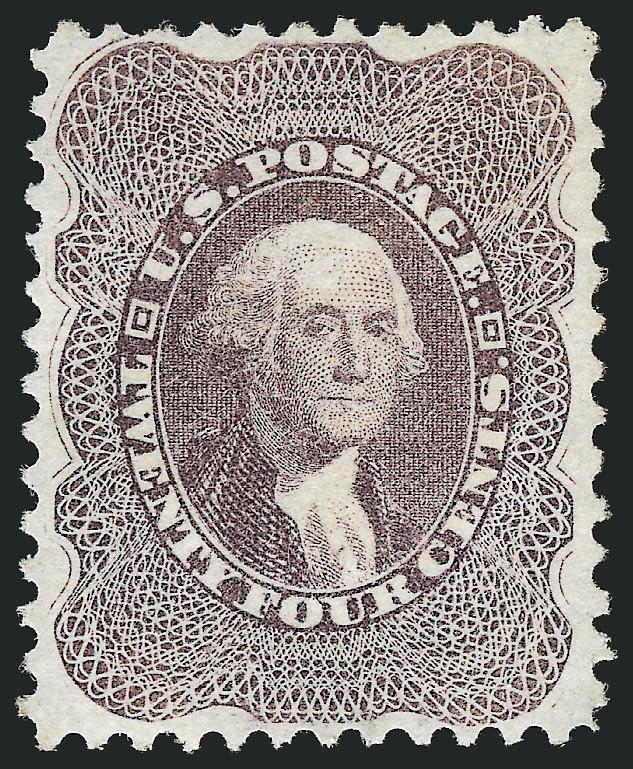 24c Blackish Violet, Reprint (45).> Without gum as issued, exceptionally choice appearance but cleaned to remove a stain and reperfed on at least one side, Extremely Fine appearance with a clean 1983 P.F.
certificate