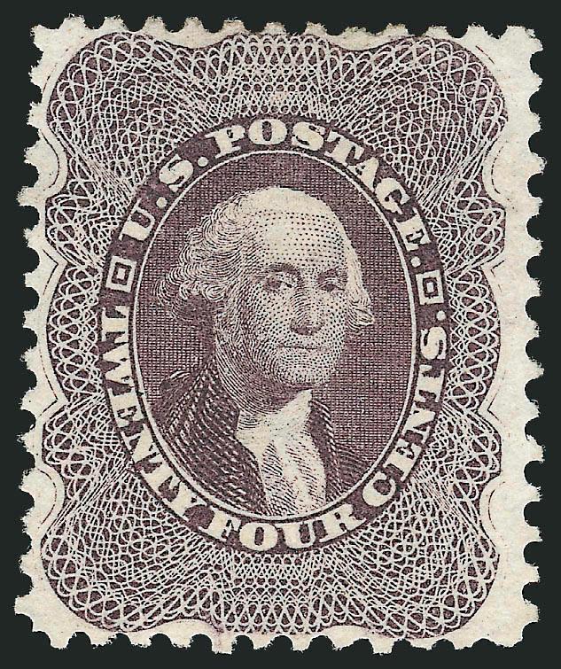 24c Blackish Violet, Reprint (45).> Without gum as issued, better than typical centering with perfs essentially clear of design all around, rich color, nearly Very Fine, only 479 sold, with 1998 P.F.
certificate